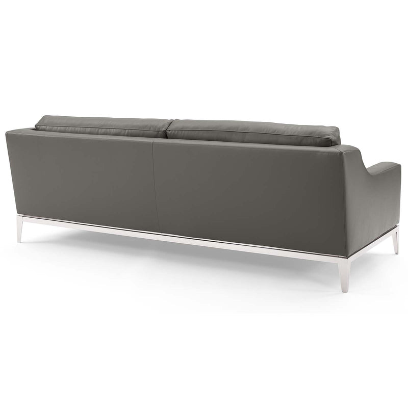 Harness 83.5" Stainless Steel Base Leather Sofa Gray by Modway