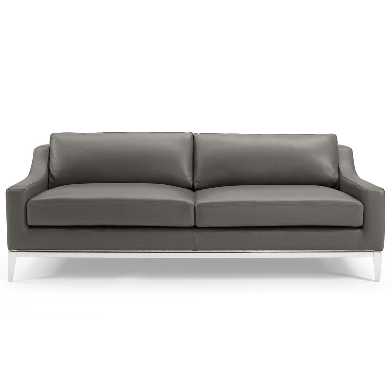 Harness 83.5" Stainless Steel Base Leather Sofa Gray by Modway