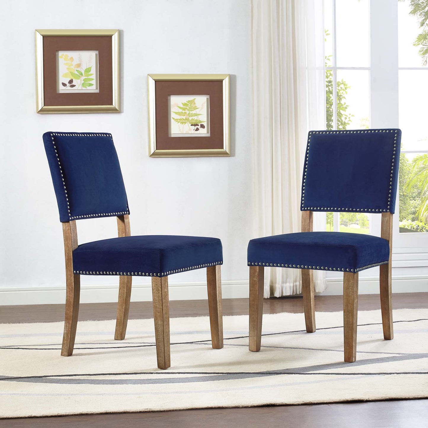Oblige Dining Chair Wood Set of 2 | Polyester by Modway