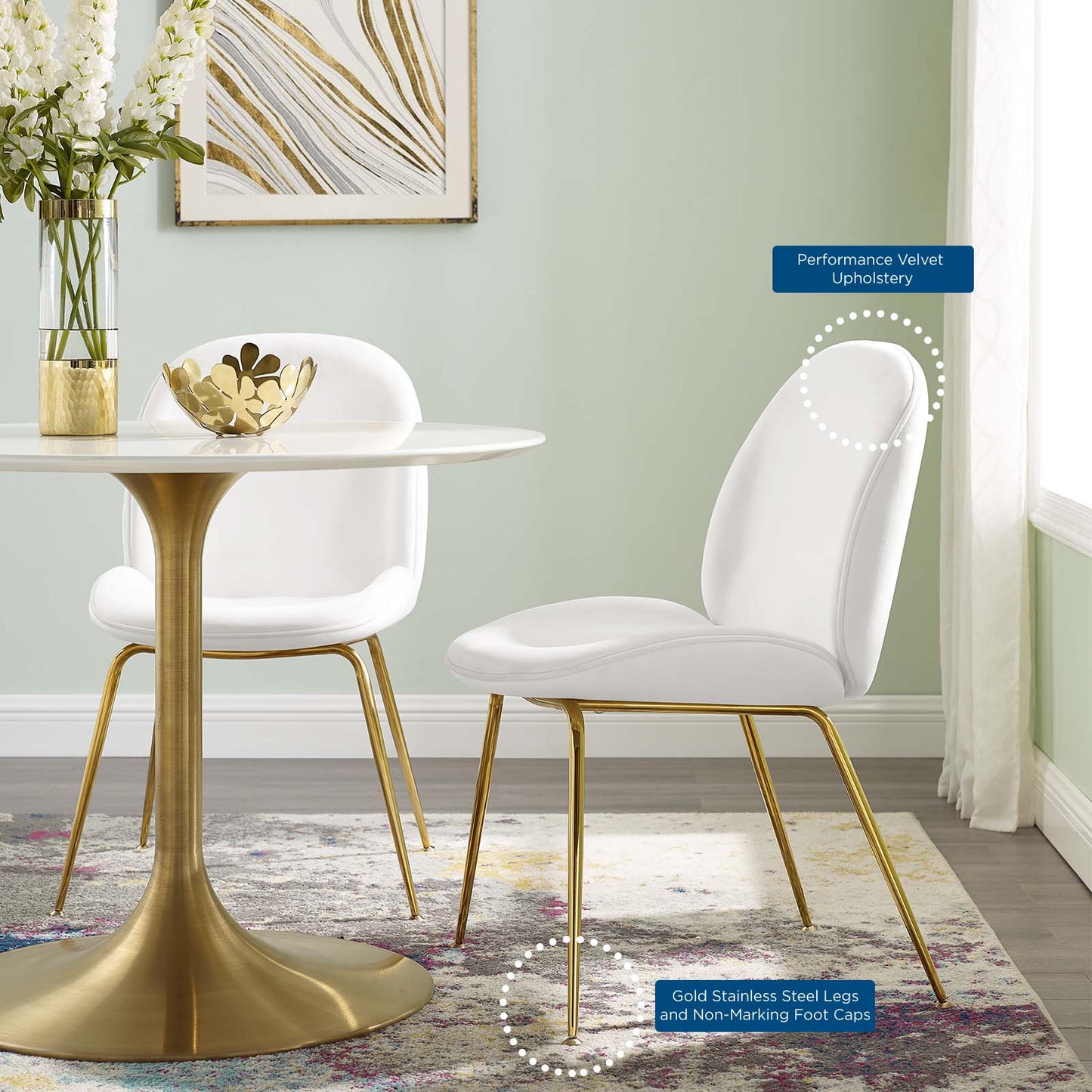Scoop Gold Stainless Steel Leg Performance Velvet Dining Chair | Polyester by Modway