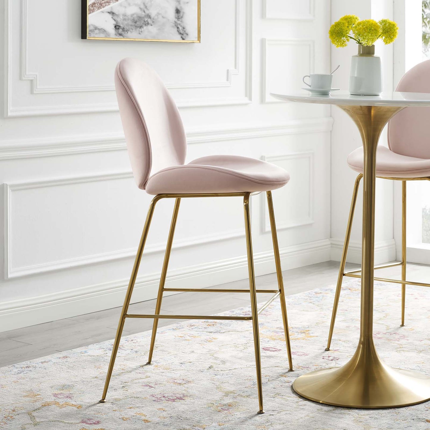 Scoop Gold Stainless Steel Leg Performance Velvet Bar Stool by Modway