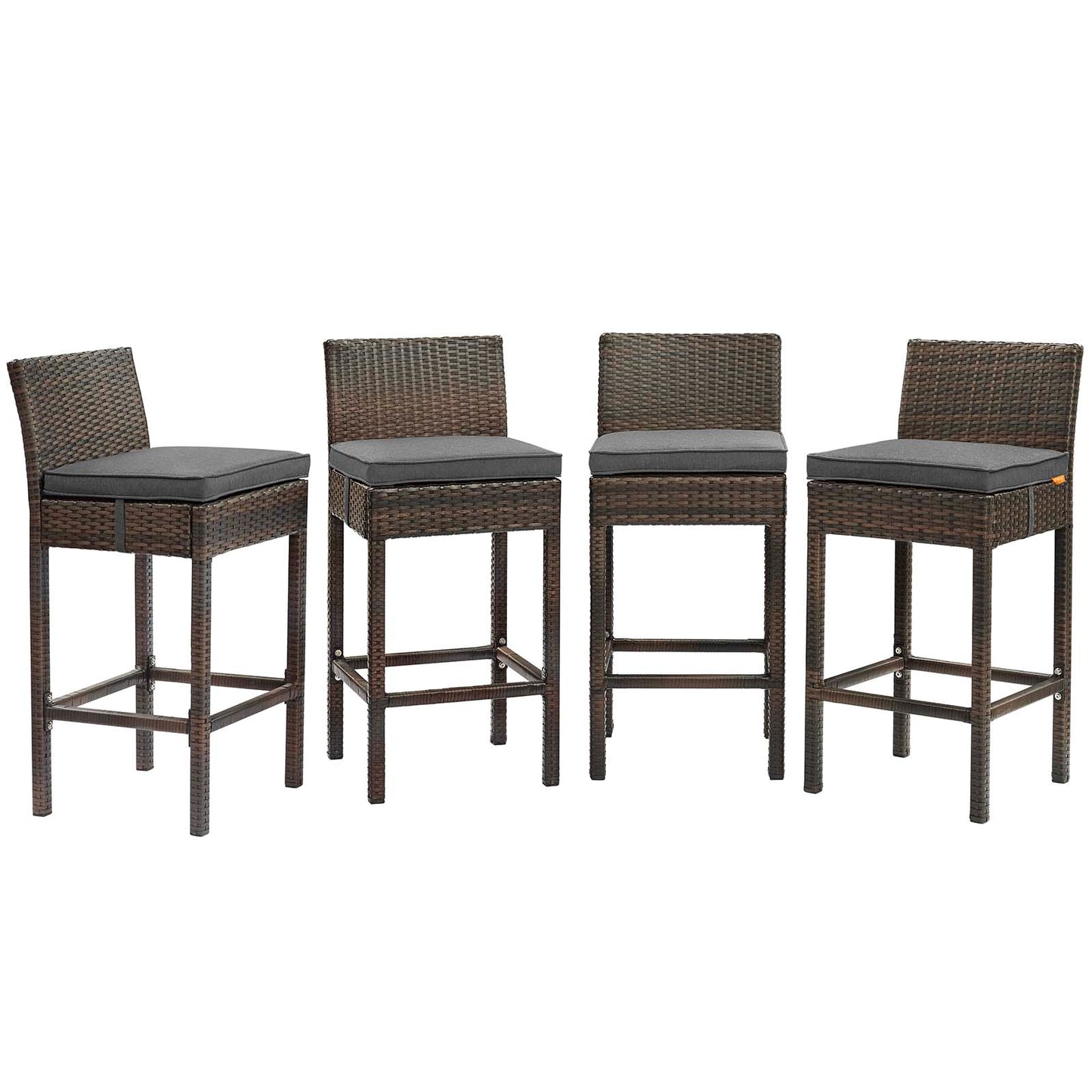 Conduit Bar Stool Outdoor Patio Wicker Rattan Set of 4 Brown by Modway