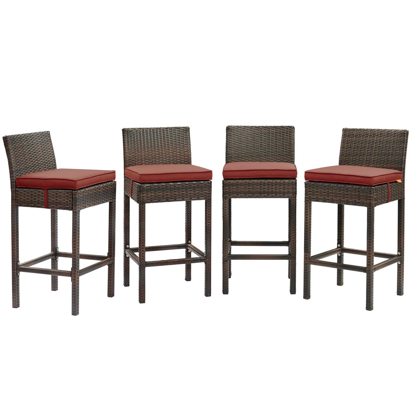 Conduit Bar Stool Outdoor Patio Wicker Rattan Set of 4 Brown by Modway