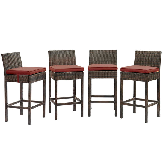 Conduit Bar Stool Outdoor Patio Wicker Rattan Set of 4 Brown by Modway