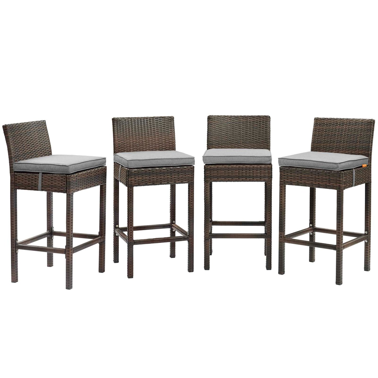 Conduit Bar Stool Outdoor Patio Wicker Rattan Set of 4 Brown by Modway