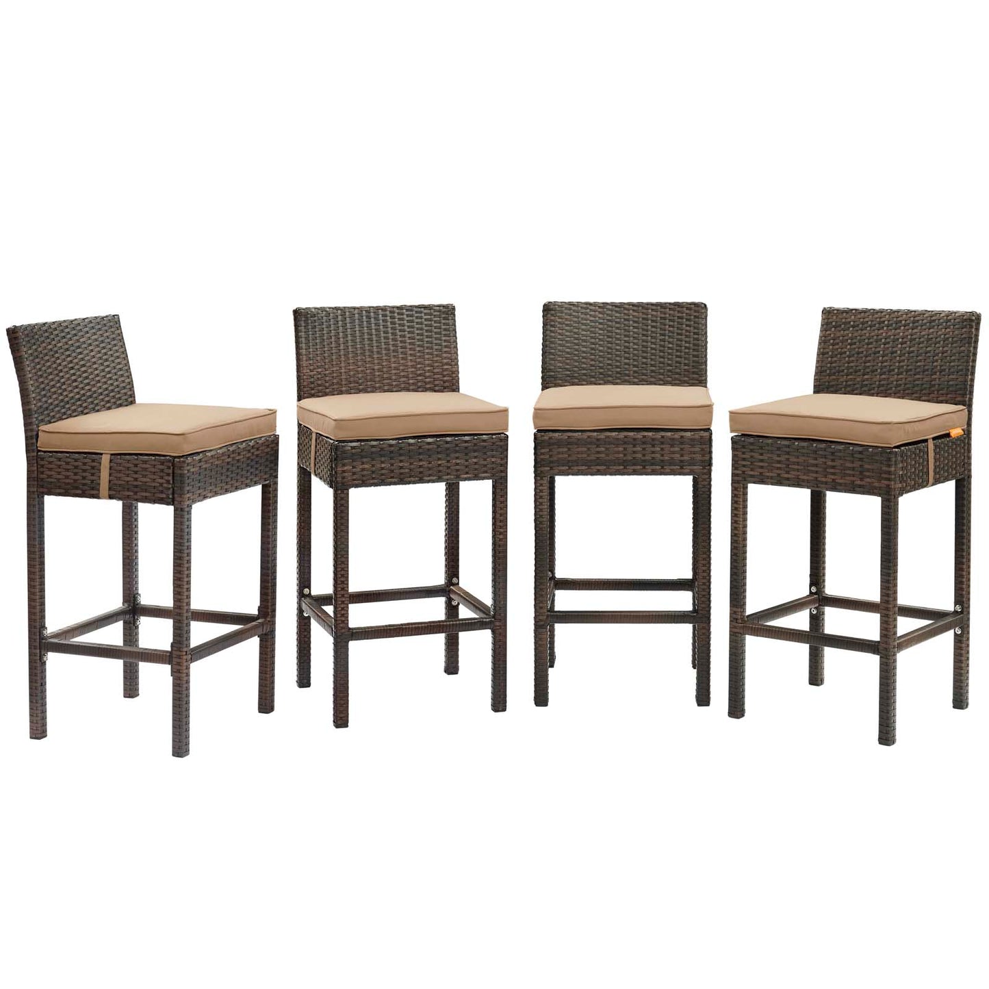 Conduit Bar Stool Outdoor Patio Wicker Rattan Set of 4 Brown by Modway