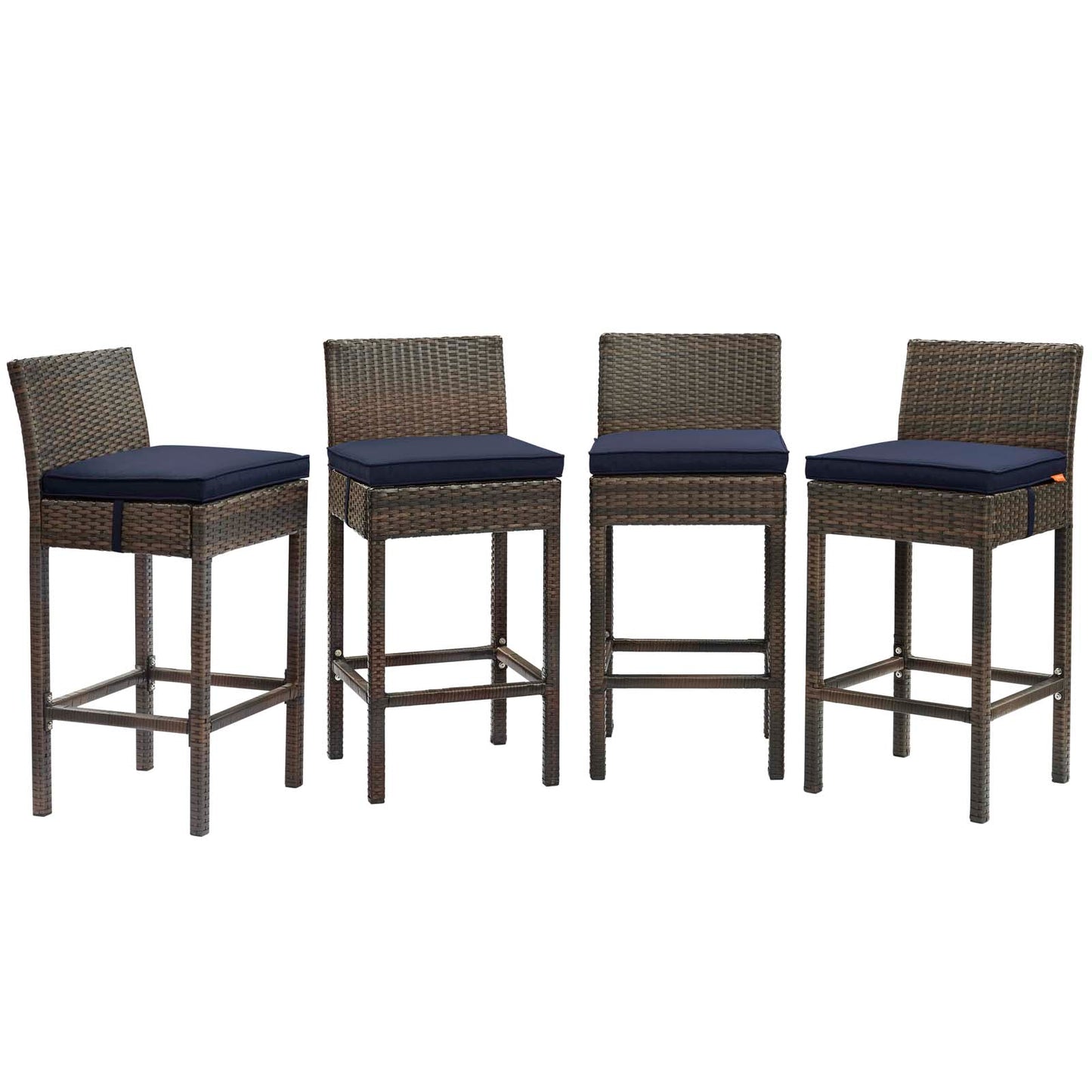 Conduit Bar Stool Outdoor Patio Wicker Rattan Set of 4 Brown by Modway