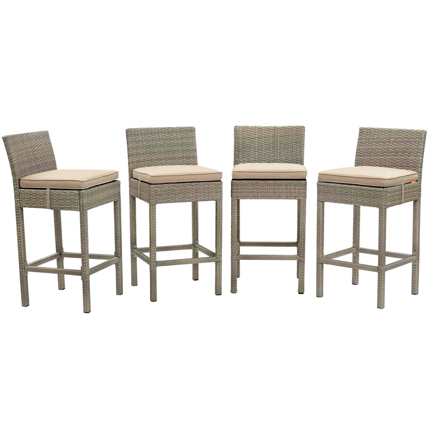 Conduit Bar Stool Outdoor Patio Wicker Rattan Set of 4 Light Gray by Modway