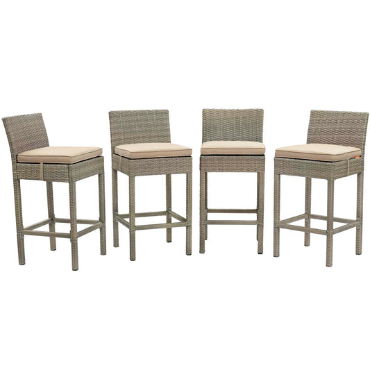 Conduit Bar Stool Outdoor Patio Wicker Rattan Set of 4 Light Gray by Modway