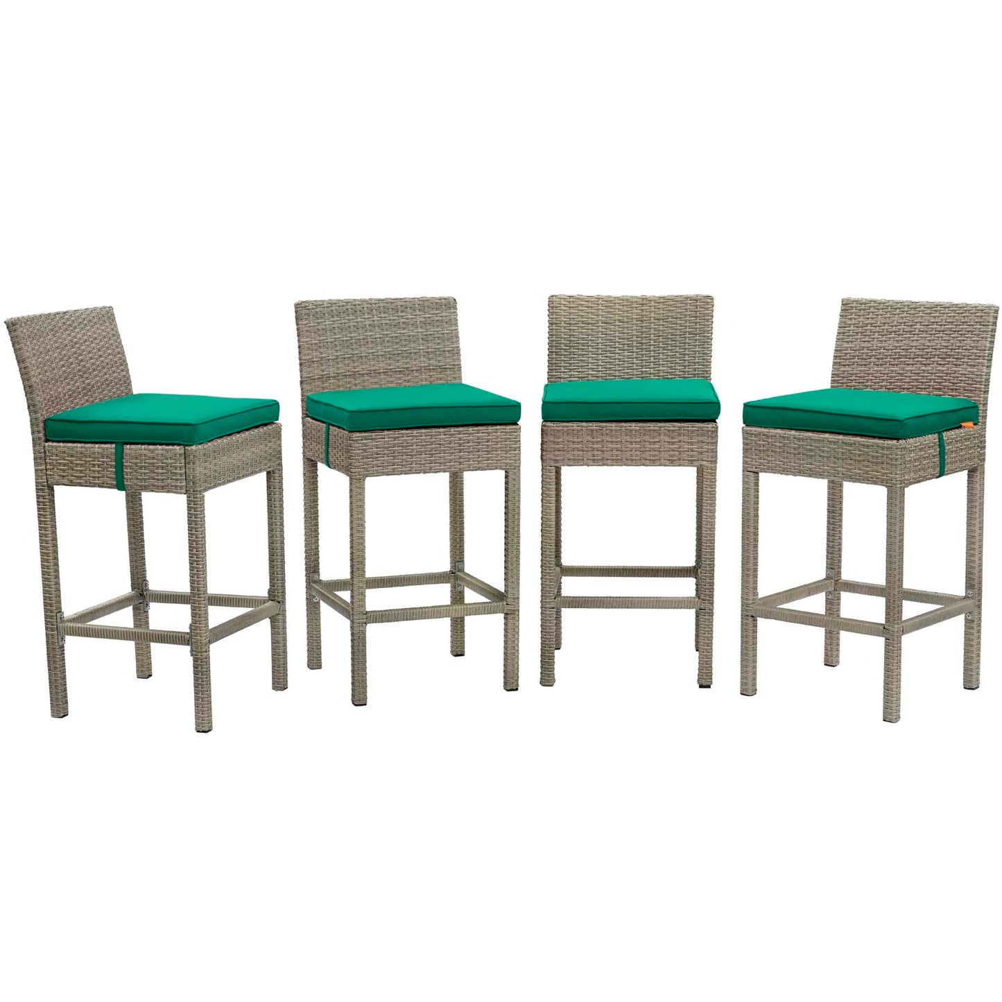 Conduit Bar Stool Outdoor Patio Wicker Rattan Set of 4 Light Gray by Modway