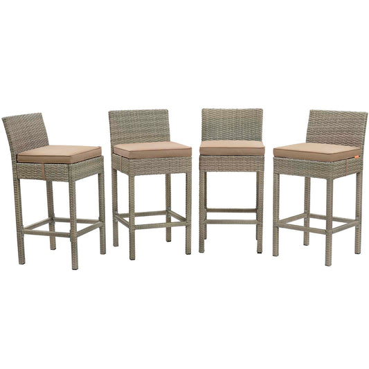 Conduit Bar Stool Outdoor Patio Wicker Rattan Set of 4 Light Gray by Modway