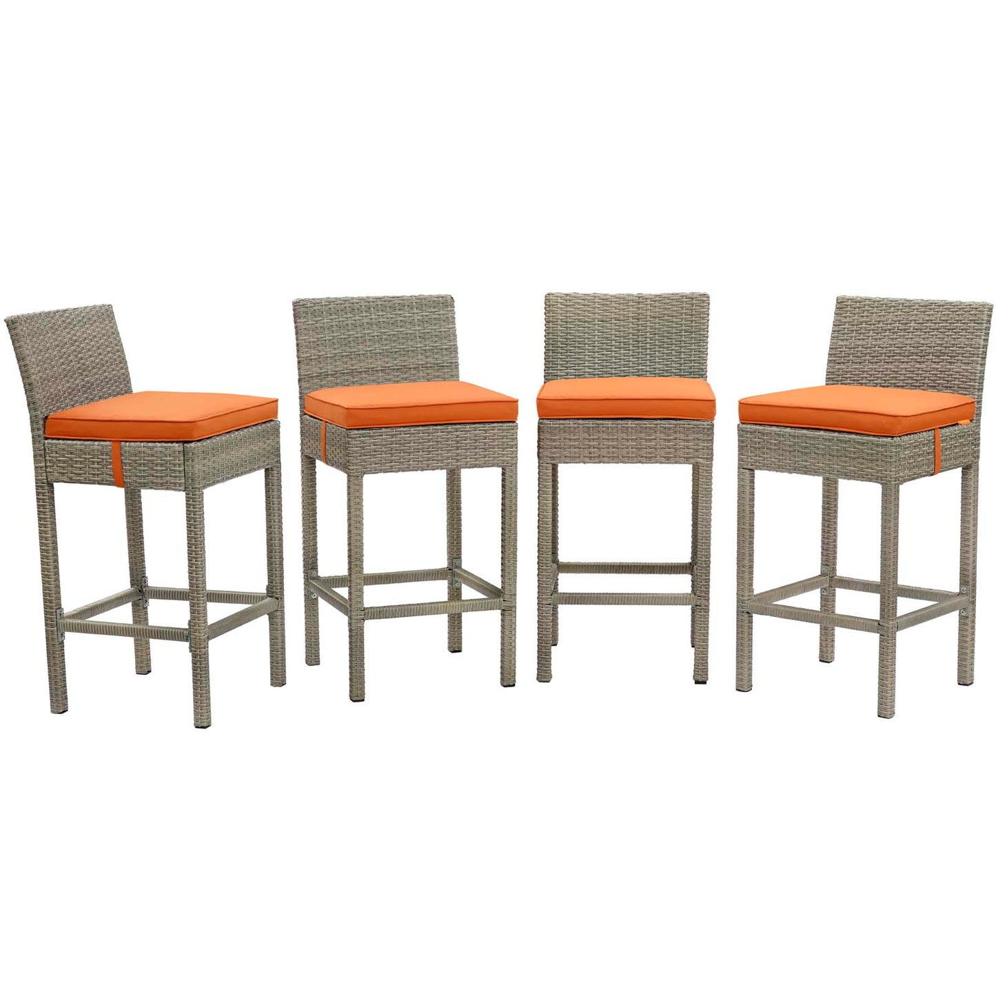 Conduit Bar Stool Outdoor Patio Wicker Rattan Set of 4 Light Gray by Modway
