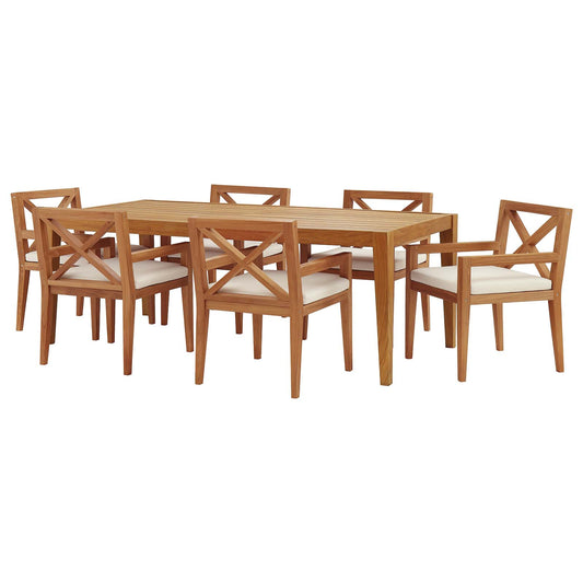 Northlake 7 Piece Outdoor Patio Premium Grade A Teak Wood Set Natural White by Modway