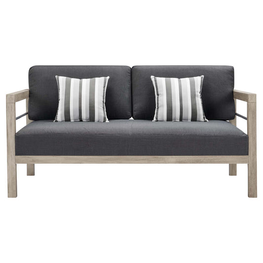 Wiscasset Outdoor Patio Acacia Wood Loveseat Light Gray by Modway