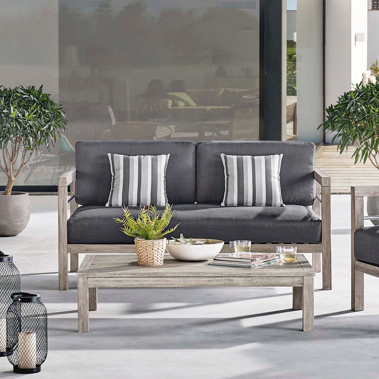 Wiscasset Outdoor Patio Acacia Wood Loveseat Light Gray by Modway