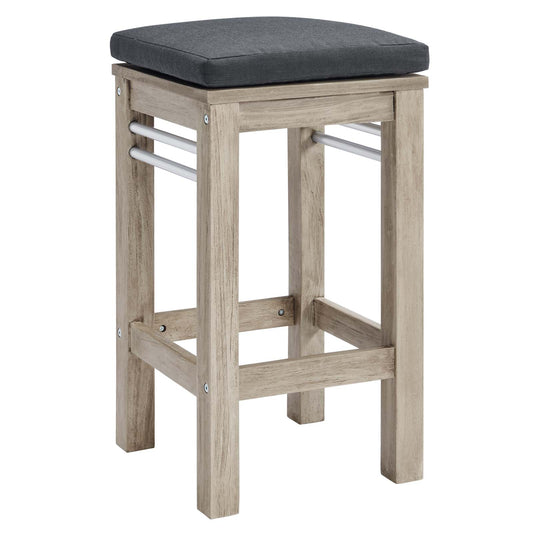 Wiscasset Outdoor Patio Acacia Wood Bar Stool Light Gray by Modway