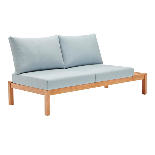 Freeport Karri Wood Outdoor Patio Loveseat with LeftFacing Side End Table in Natural Light Blue by Modway