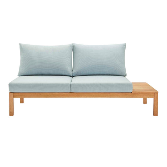 Freeport Karri Wood Outdoor Patio Loveseat with LeftFacing Side End Table in Natural Light Blue by Modway