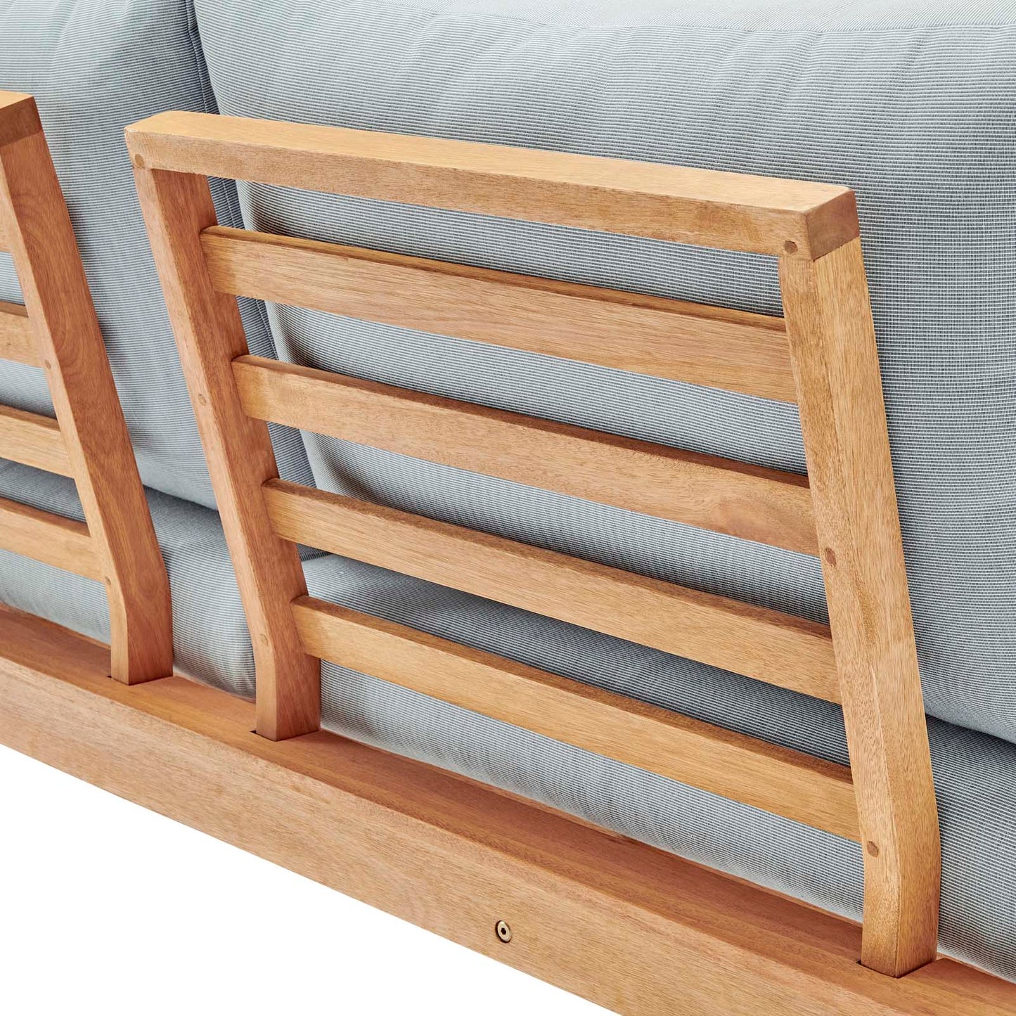 Freeport Karri Wood Outdoor Patio Loveseat with LeftFacing Side End Table in Natural Light Blue by Modway