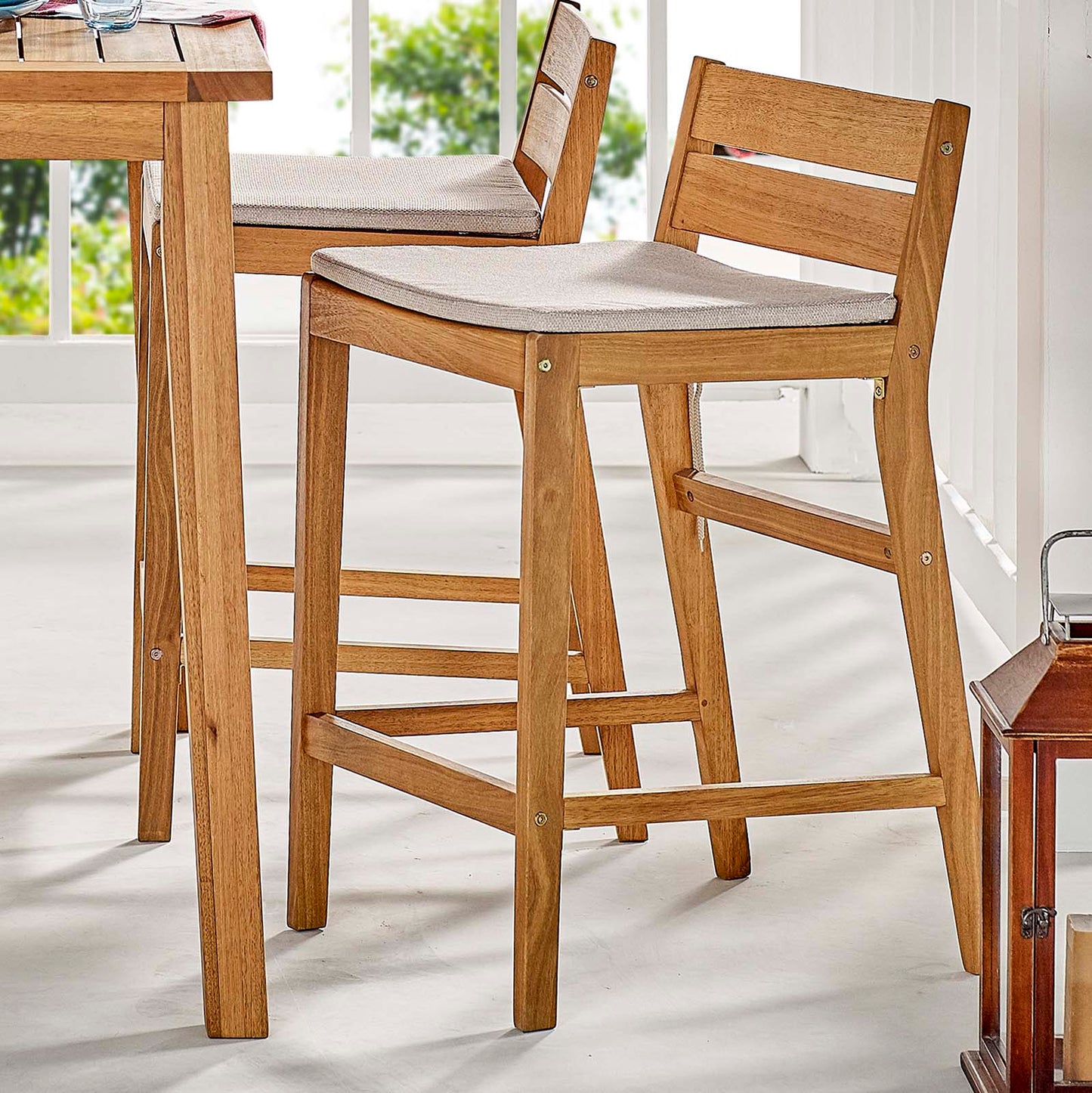 Riverlake Outdoor Patio Ash Wood Bar Stool Natural Taupe by Modway
