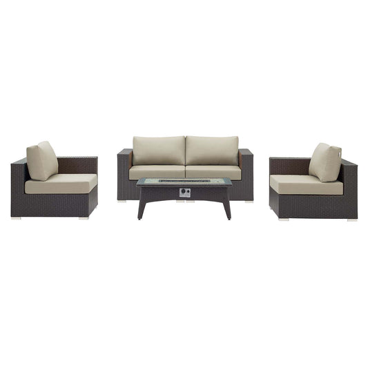 Convene 5 Piece Set Outdoor Patio with Fire Pit Espresso by Modway