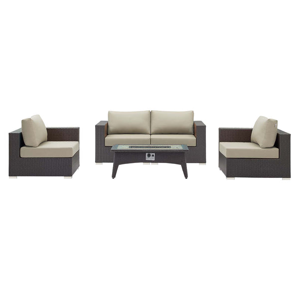 Convene 5 Piece Set Outdoor Patio with Fire Pit Espresso by Modway