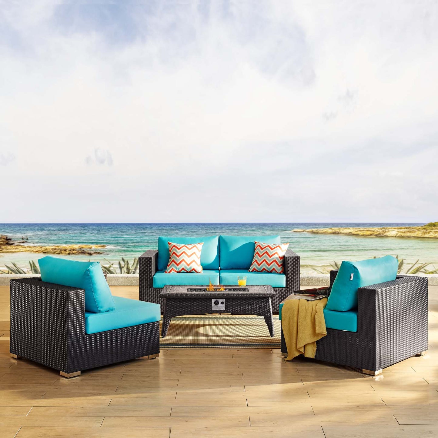Convene 5 Piece Set Outdoor Patio with Fire Pit Espresso by Modway