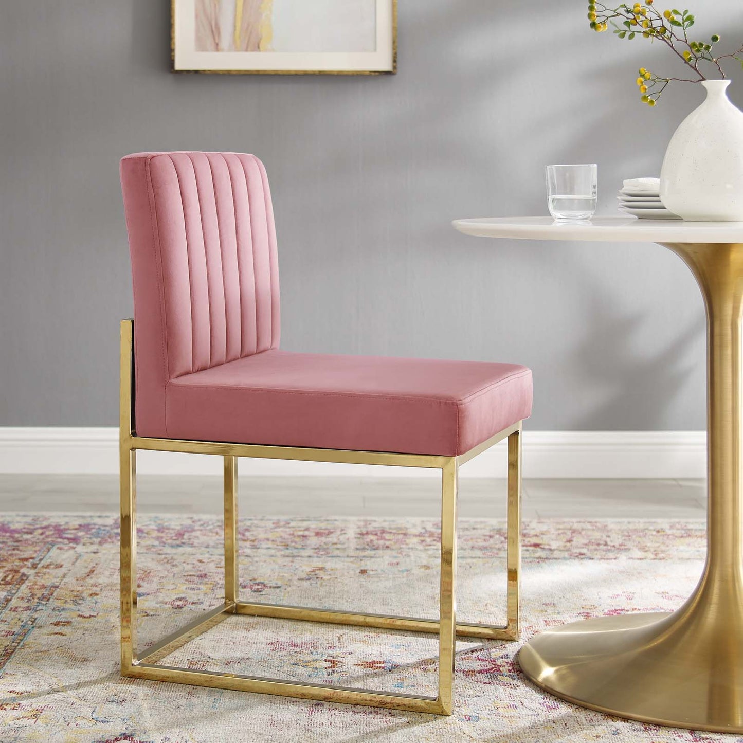 Carriage Channel Tufted Sled Base Performance Velvet Dining Chair | Polyester by Modway