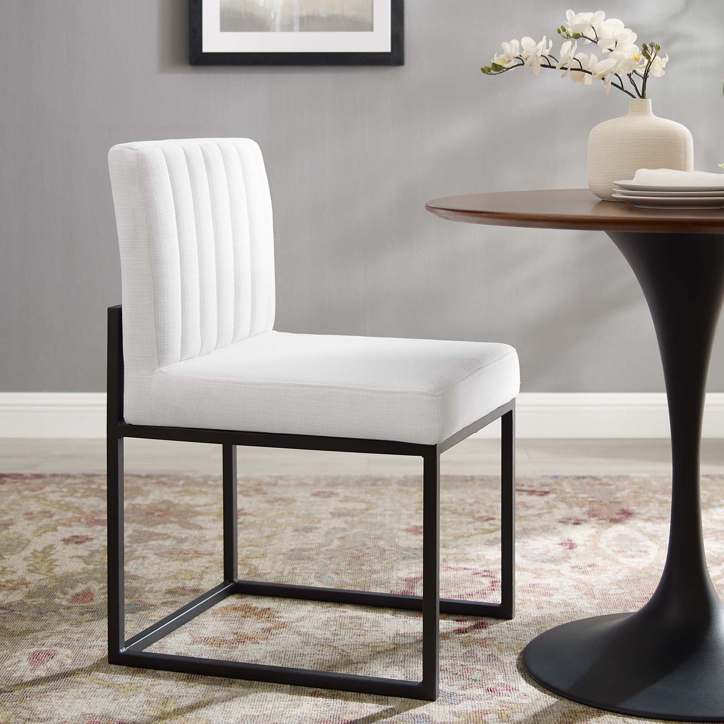 Carriage Channel Tufted Sled Base Upholstered Fabric Dining Chair | Polyester by Modway