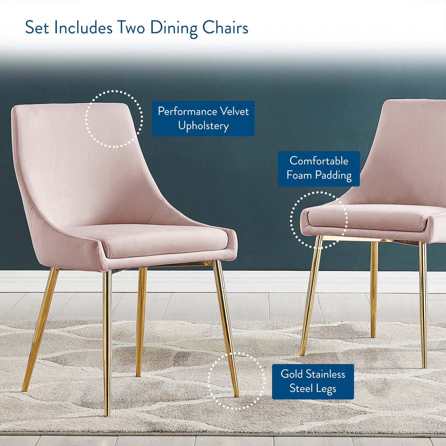 Viscount Performance Velvet Dining Chairs - Set of 2 by Modway