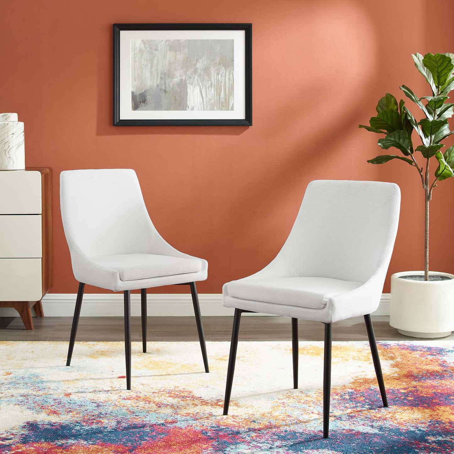 Viscount Upholstered Fabric Dining Chairs-Set of 2 | Polyester by Modway