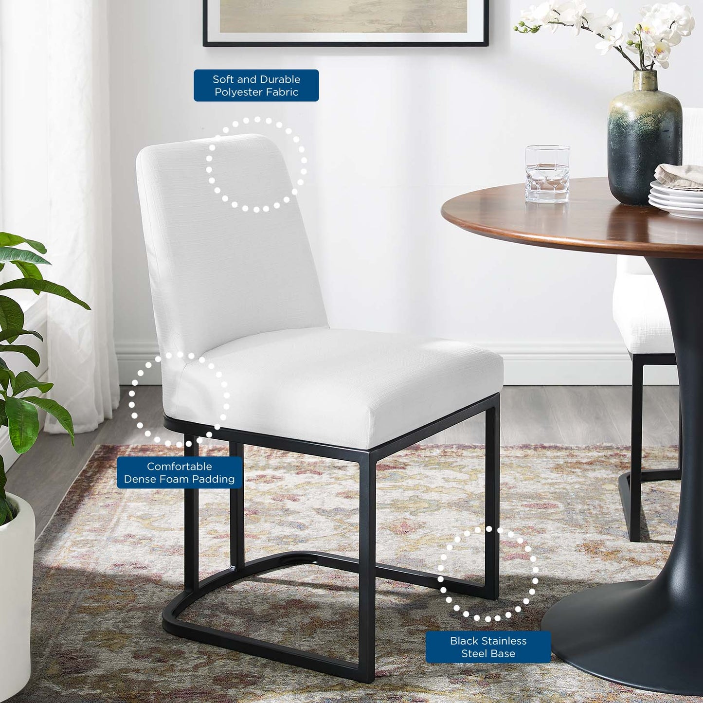 Amplify Sled Base Upholstered Fabric Dining Side Chair | Polyester by Modway