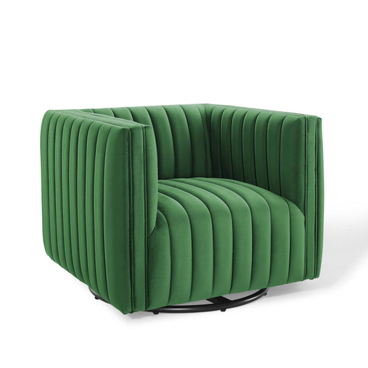 Conjure Channel Tufted Performance Velvet Swivel Armchair | Polyester by Modway