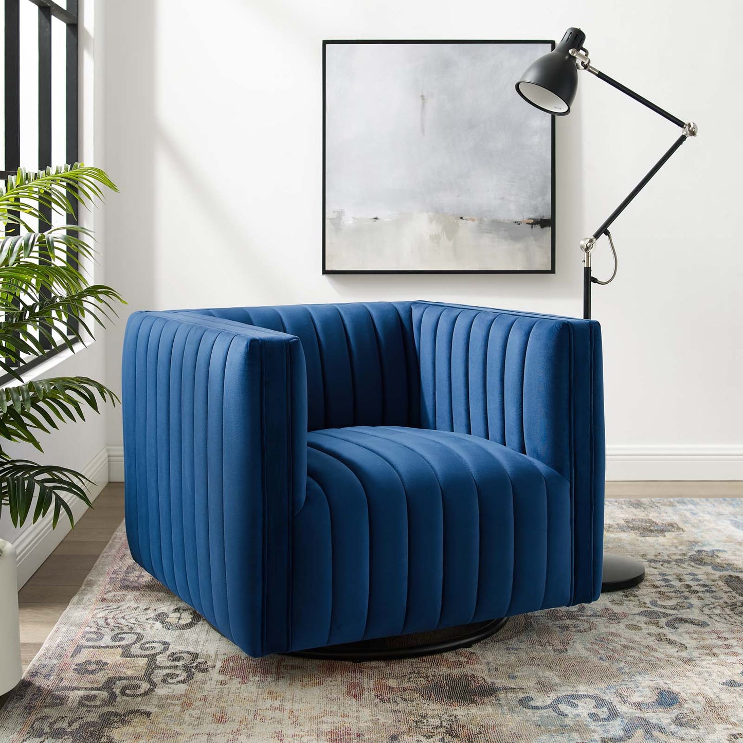 Conjure Channel Tufted Performance Velvet Swivel Armchair | Polyester by Modway