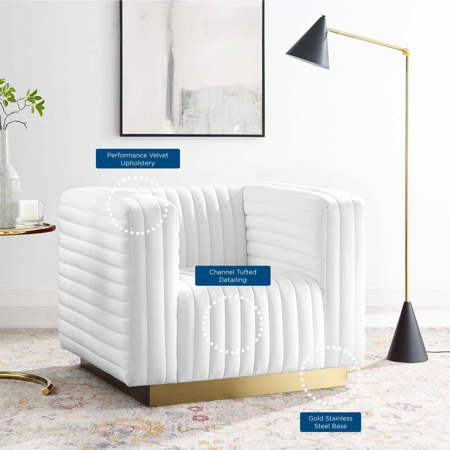 Charisma Channel Tufted Performance Velvet Accent Armchair | Polyester by Modway