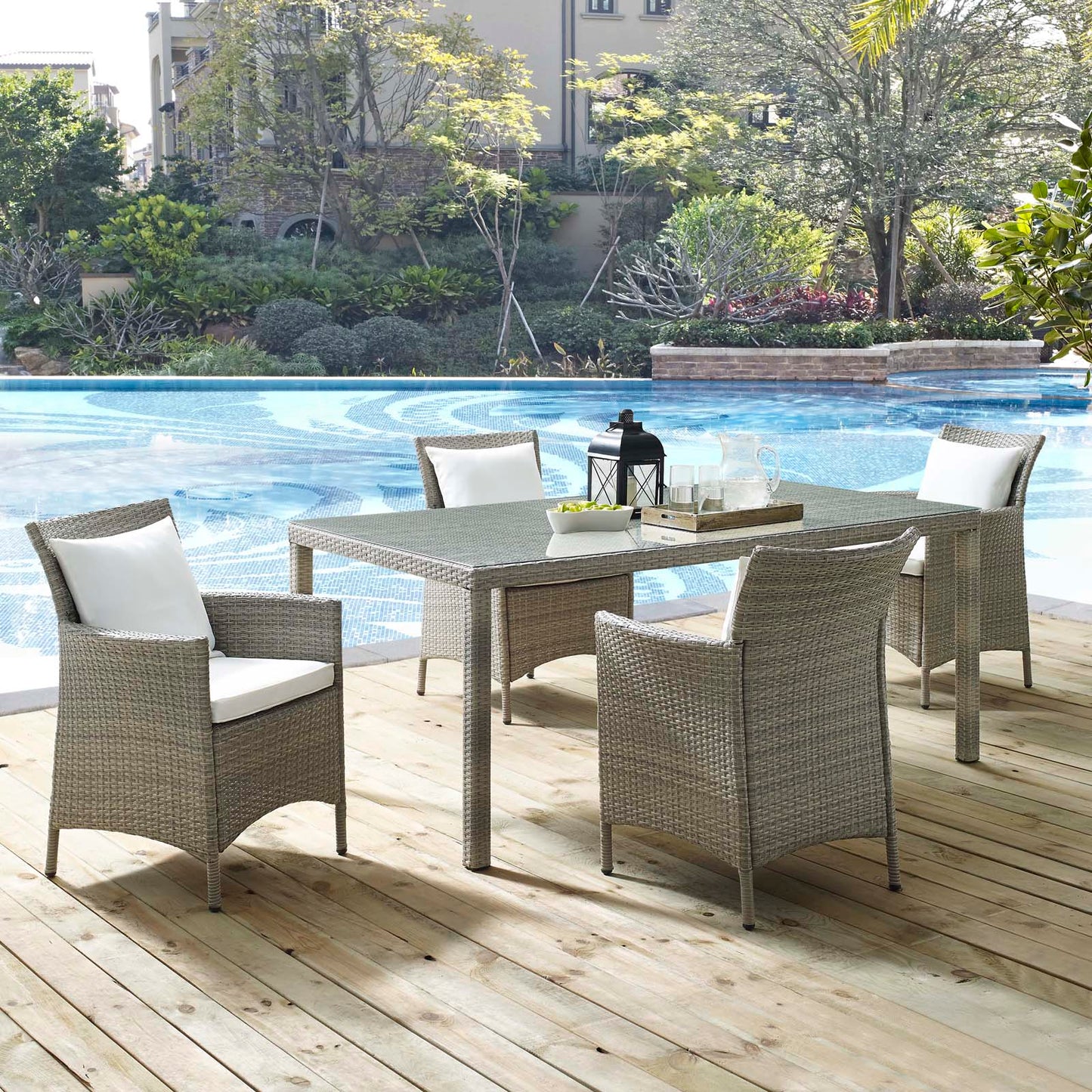 Conduit 5 Piece Outdoor Patio Wicker Rattan Dining Set by Modway