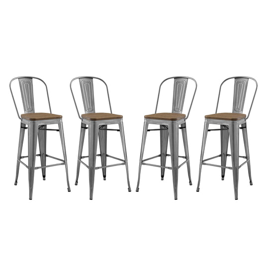 Promenade Bar Stool Set of 4 Gunmetal by Modway