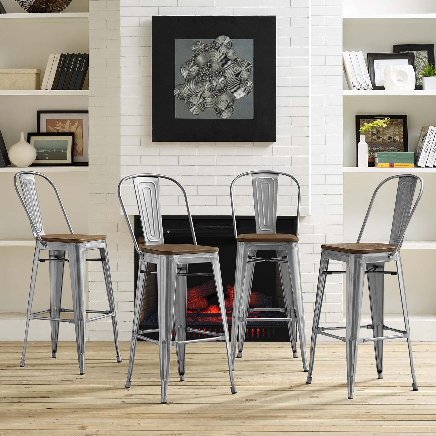 Promenade Bar Stool Set of 4 Gunmetal by Modway
