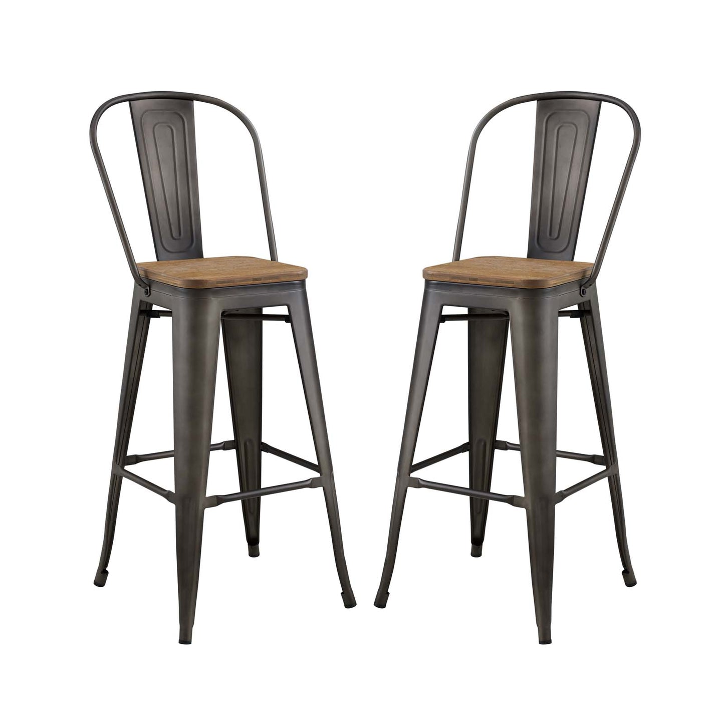 Promenade Bar Stool Metal Set of 2 Brown by Modway
