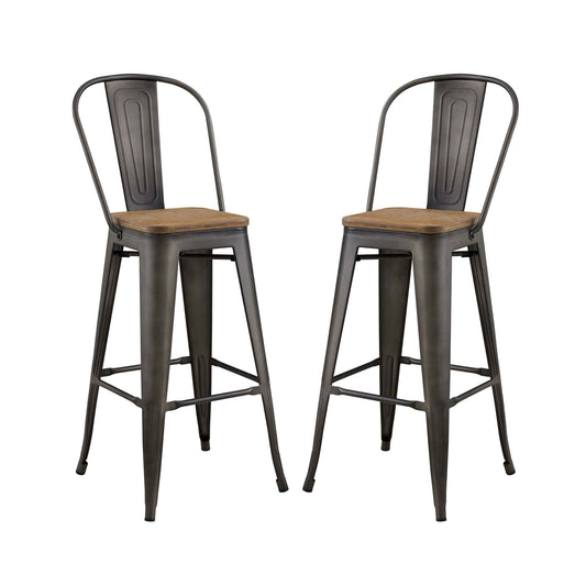 Promenade Bar Stool Metal Set of 2 Brown by Modway