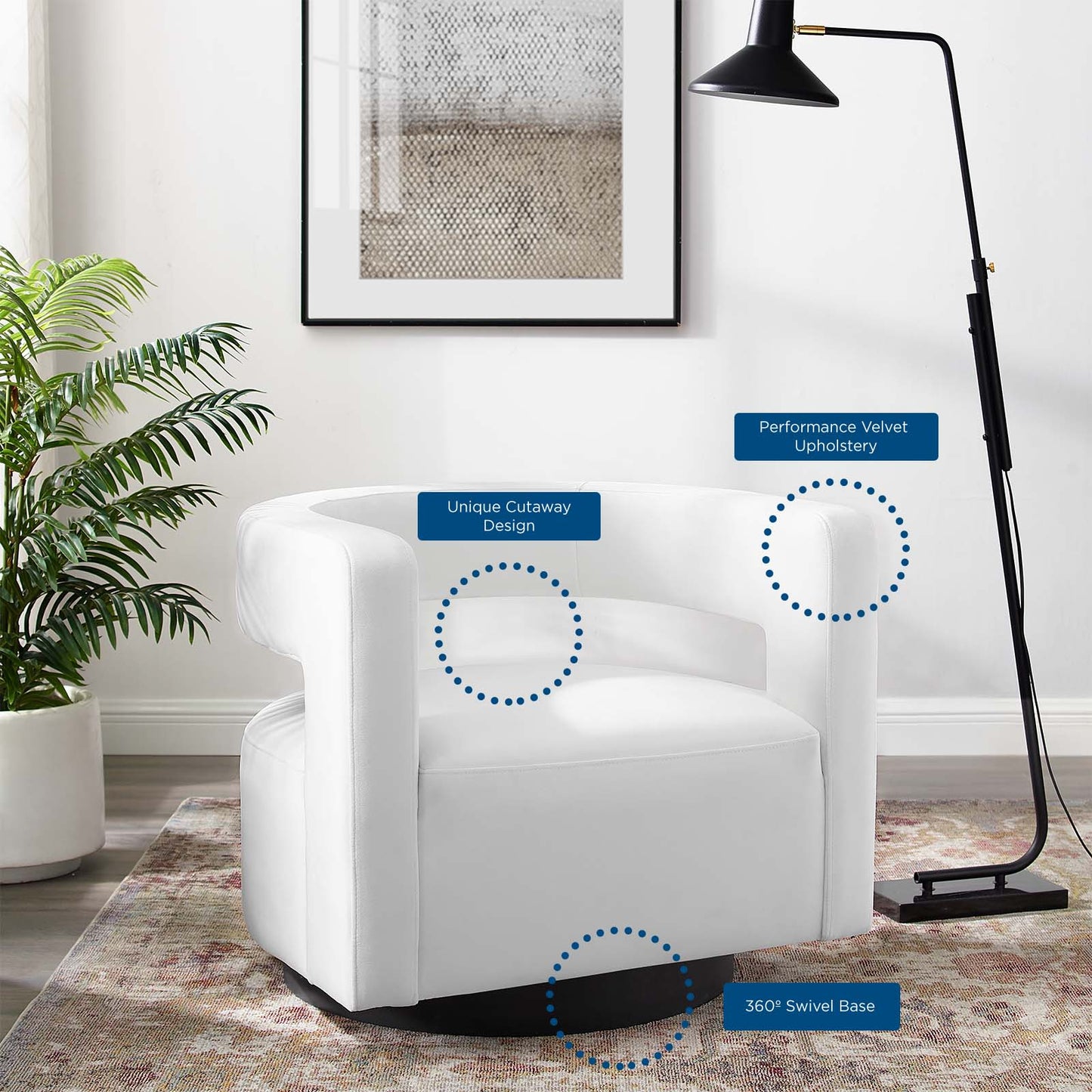 Spin Cutaway Performance Velvet Swivel Armchair | Polyester by Modway