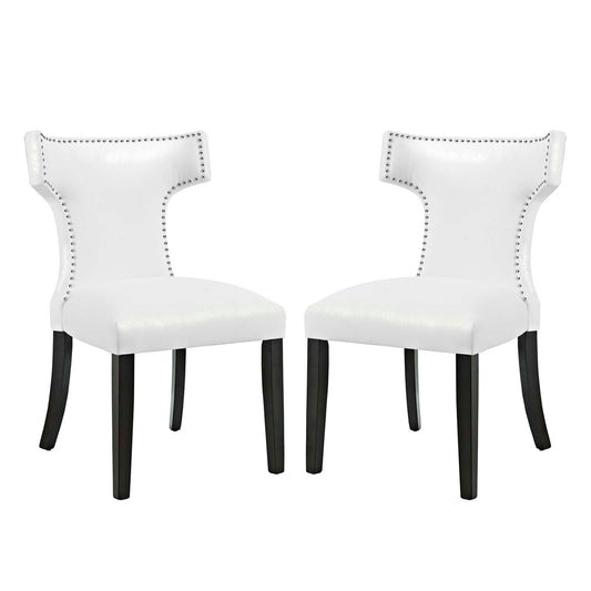 Curve Dining Chair Vinyl Set of 2 White by Modway