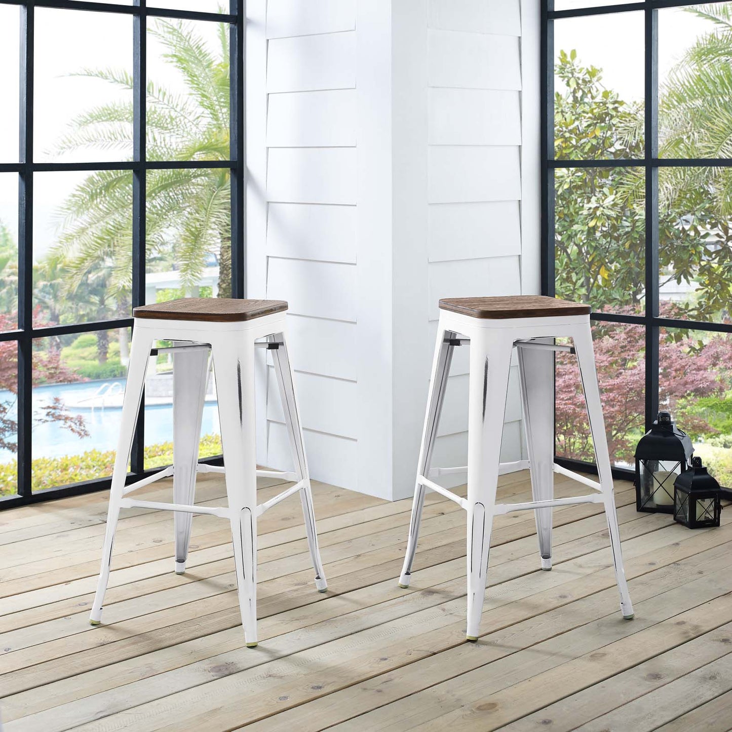 Promenade Bar Stool Set of 2 White by Modway