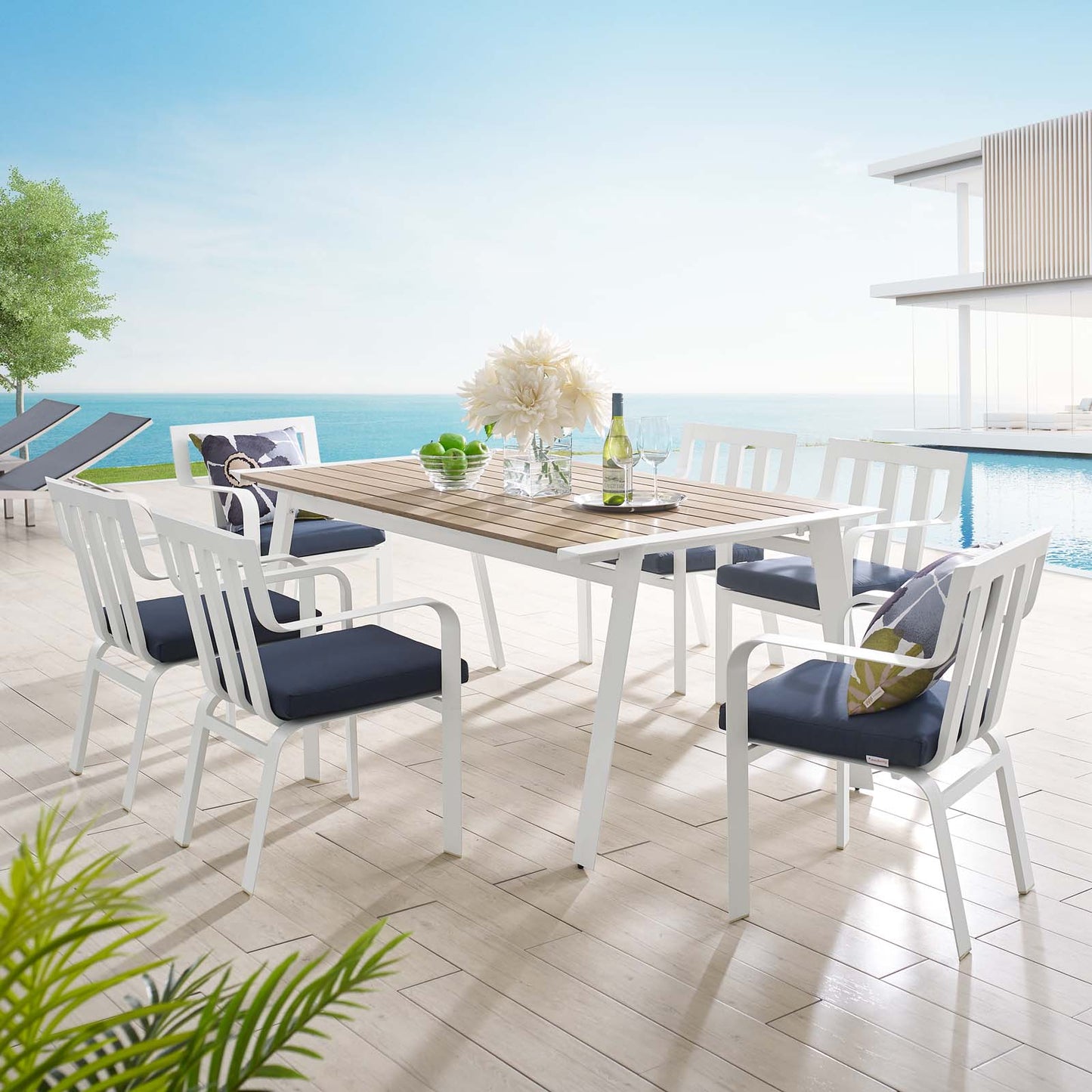 Baxley Outdoor Patio Aluminum Dining Set with 6 Stackable Armchairs by Modway