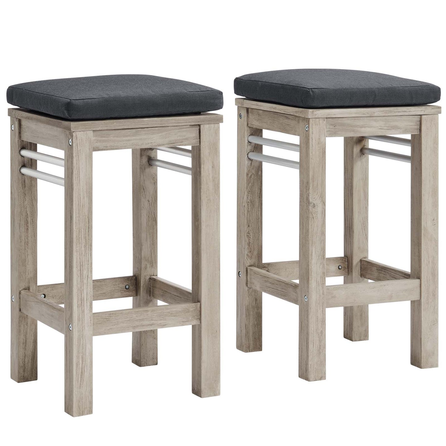 Wiscasset Outdoor Patio Acacia Wood Bar Stool Set of 2 in Light Gray by Modway
