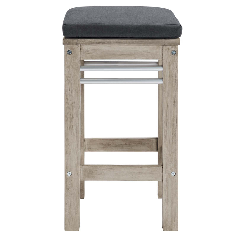 Wiscasset Outdoor Patio Acacia Wood Bar Stool Set of 2 in Light Gray by Modway