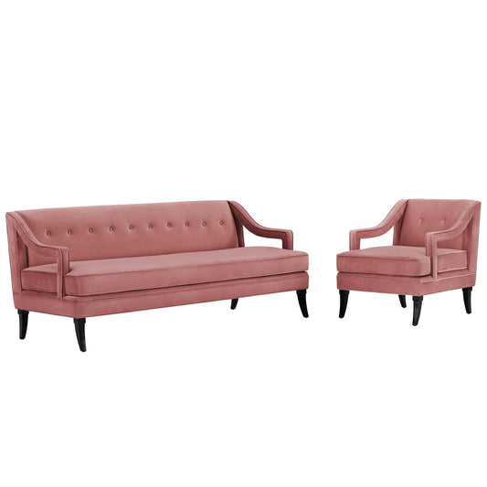 Concur Living Room Set Performance Velvet Set of 2 Dusty Rose by Modway