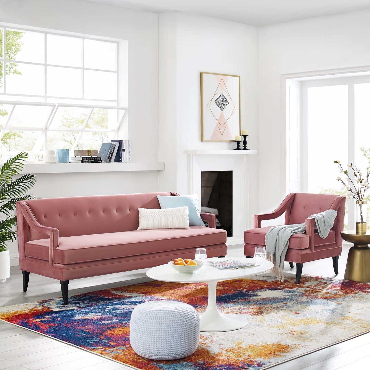 Concur Living Room Set Performance Velvet Set of 2 Dusty Rose by Modway