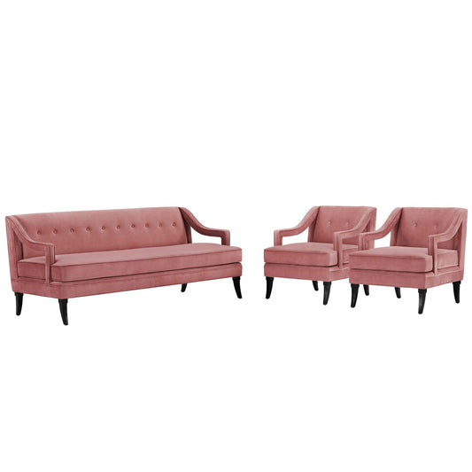 Concur Living Room Set Performance Velvet Set of 3 Dusty Rose by Modway