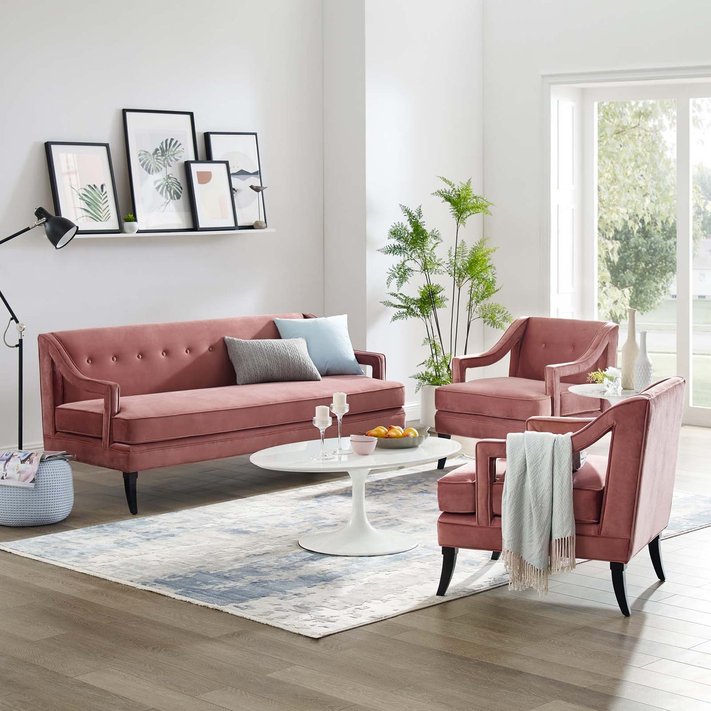 Concur Living Room Set Performance Velvet Set of 3 Dusty Rose by Modway